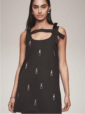 Anthropologie Maeve Bow Tie Black Embroidered Lipstick Shift Dress